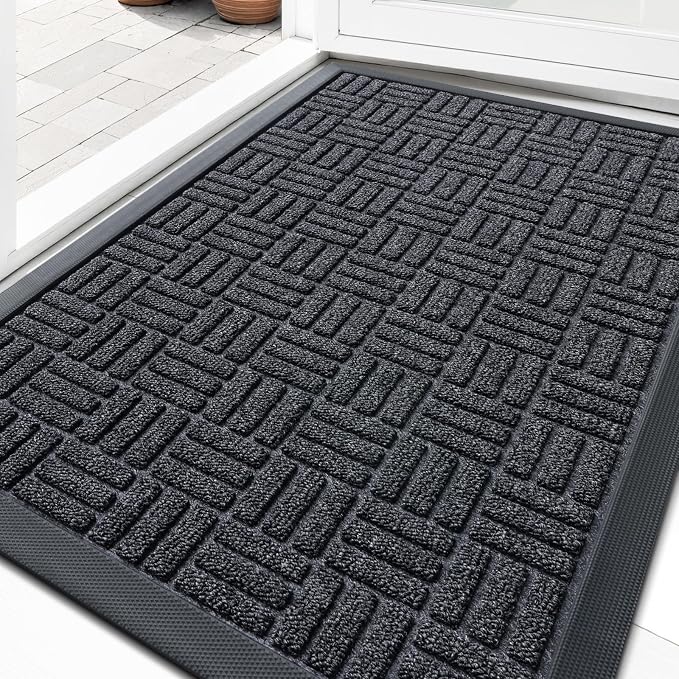 OLANLY Front Door Mat Outside Entrance 35x23, Absorbent, Heavy Duty Sturdy Natural Rubber Doormat Indoor Outdoor, Non-Slip, Stain and Fade Resistant, Low Profile Floor Mat for Entryway, Black Gray by OLANLY