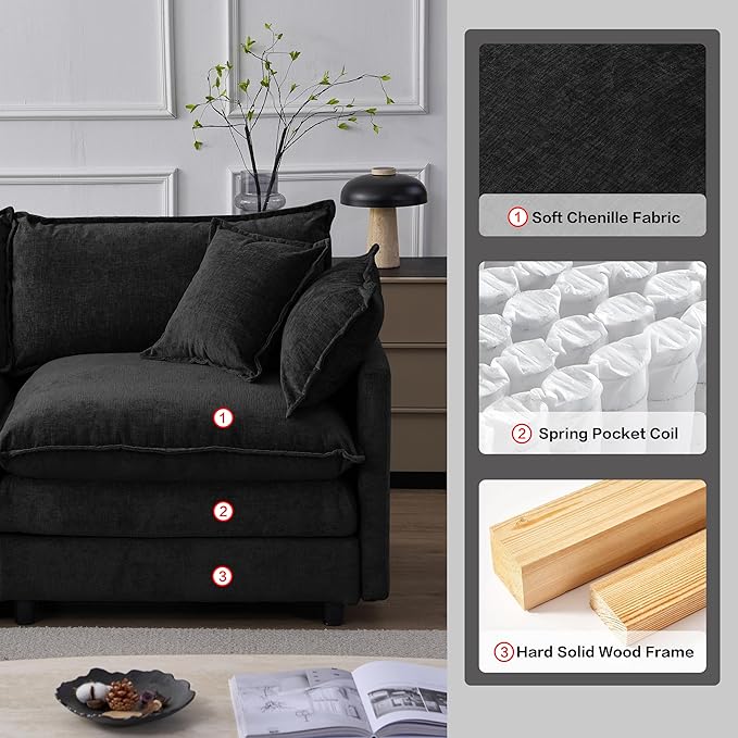 105" Oversized Modular Cloud Sectional Sofa Free Convertible L-Shaped Corner Sectional with Movable Ottoman, Chenille Upholstered Multiple Cushions Cloud Sofa Couches | Easy to Assemble