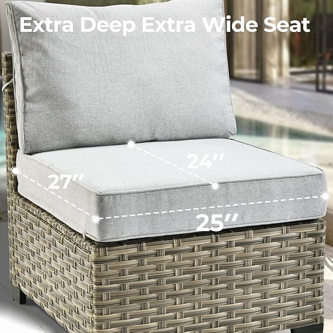 HOOOWOOO Outdoor Sectional Patio Furniture Set,6 Pieces Wicker Conversation Sets L Shaped Couch,Extra Deep Out Door Sofa Outside Furniture,Light Grey