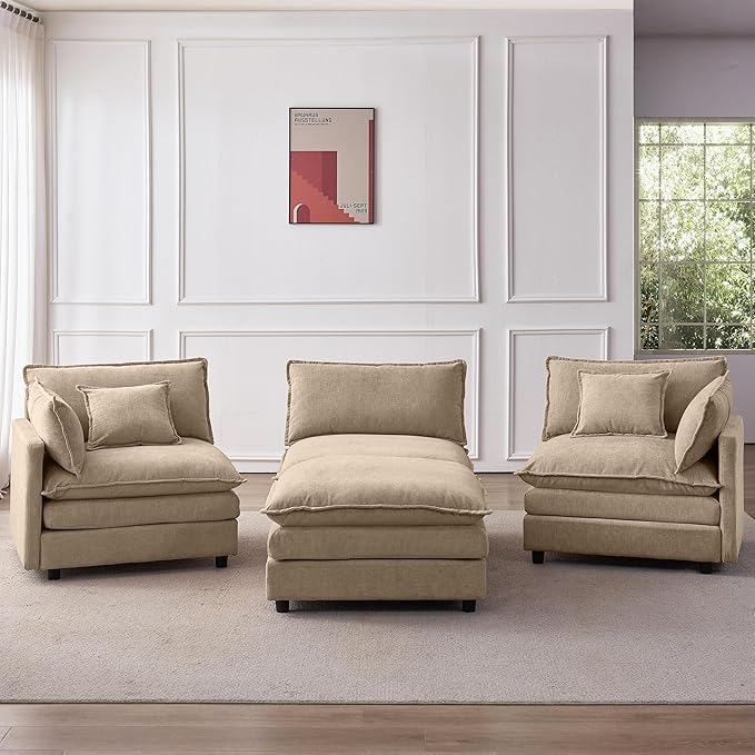 105" Oversized Modular Cloud Sectional Sofa Free Convertible L-Shaped Corner Sectional with Movable Ottoman, Chenille Upholstered Multiple Cushions Cloud Sofa Couches | Easy to Assemble
