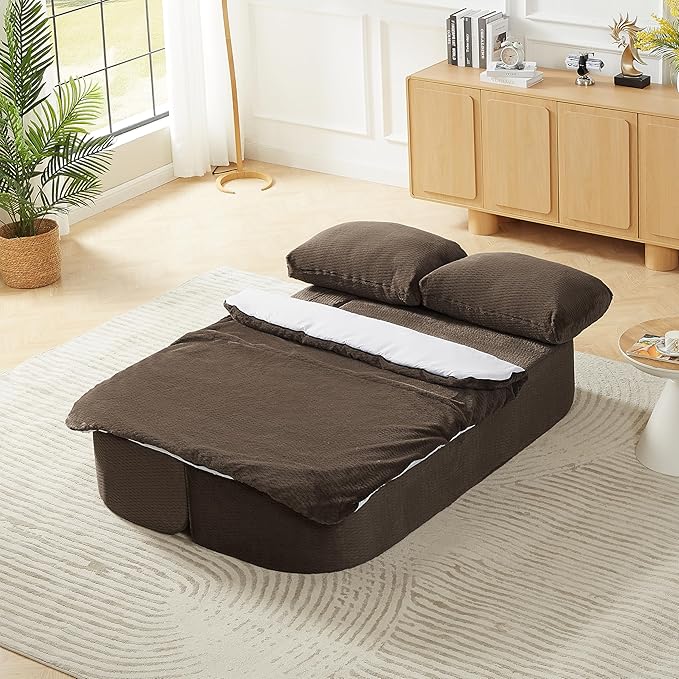 KEIKI 74.8'' Convertible Sleeper Sofa Bed, Modern Folding Futon Couch with Cushion Blanket, Floor Foam Compression Sofa Bed Couch for Living Room, Bedroom, No Assembly Required, Dark Brown