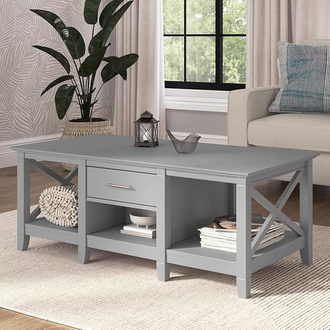 Bush Home Key West Coffee Table with Storage in Cape Cod Gray