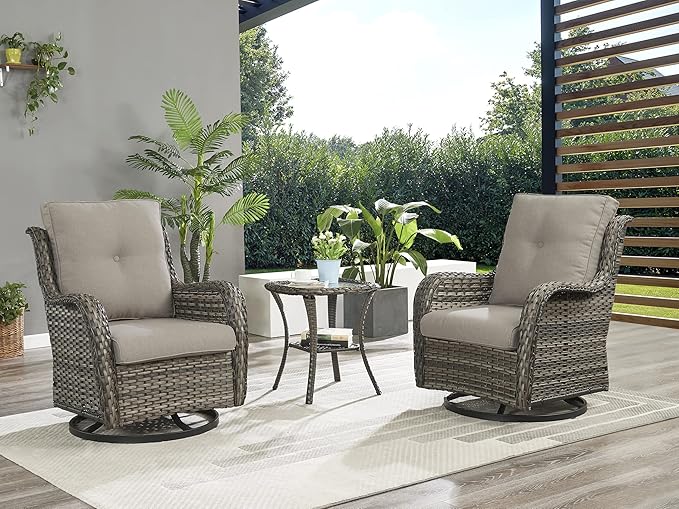 Rilyson Wicker Rocking Chair Swivel Chairs - 2 Piece Rocker Patio Chairs Set Rattan Rocking Chair for Outdoor Porch Deck Garden Backyard (Mixed Grey/Grey)