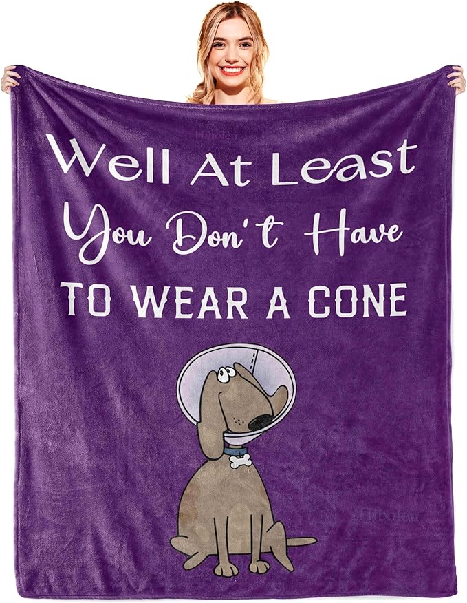 Get Well Gifts for Women/Men After Surgery, Sympathy Gift, Feel Better/Get Well Soon Gift for Women, Surgery Recovery Gift for Men, at Least You Dont Have to Wear A Cone Purple Blanket 60"x80"