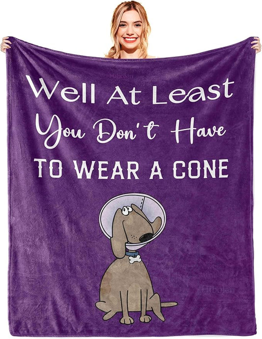 Get Well Gifts for Women/Men After Surgery, Sympathy Gift, Feel Better/Get Well Soon Gift for Women, Surgery Recovery Gift for Men, at Least You Dont Have to Wear A Cone Purple Blanket 60"x80"