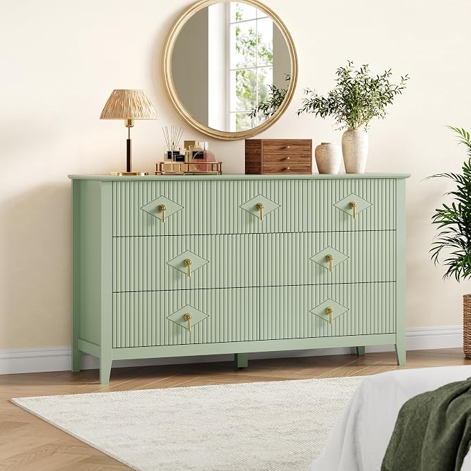 GarveeHome Fluted Dresser for Bedroom, 54 in Wide 7-Drawer Wood Dresser, Modern Chest of Drawers, Storage Organizer Cabinet for Living Room, Hallway, Entryway, Green - Image 7