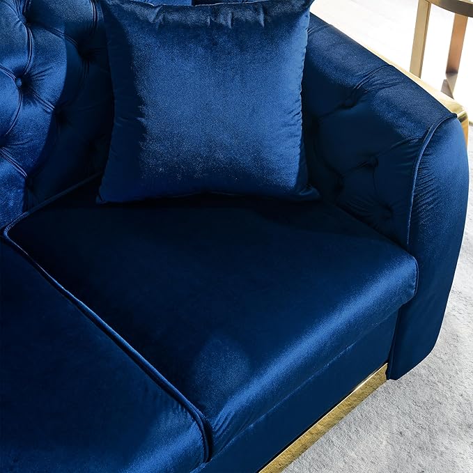 KEIKI 81" Luxury Oversized Velvet Chesterfield Sofa with Gold Stainless Decoration, Mid-Century Style 3-Seater Couch with Tufted Back and Rolled Arms, Easy Assembly, for Apartment, Living Room, Blue