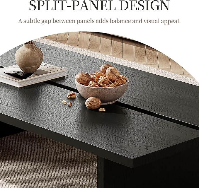 47.2" Modern Coffee Table for Living Room, Black Coffee Table Wood Living Room Table Rectangular Center Table Tea Table for Home Office