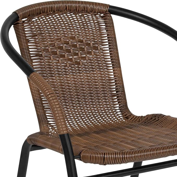 Flash Furniture Lila Modern Rattan Indoor/Outdoor Stackable Dining Chairs, Stacking Rattan Bistro Chairs for Patio or Restaurant, Set of 2, Brown - Image 11