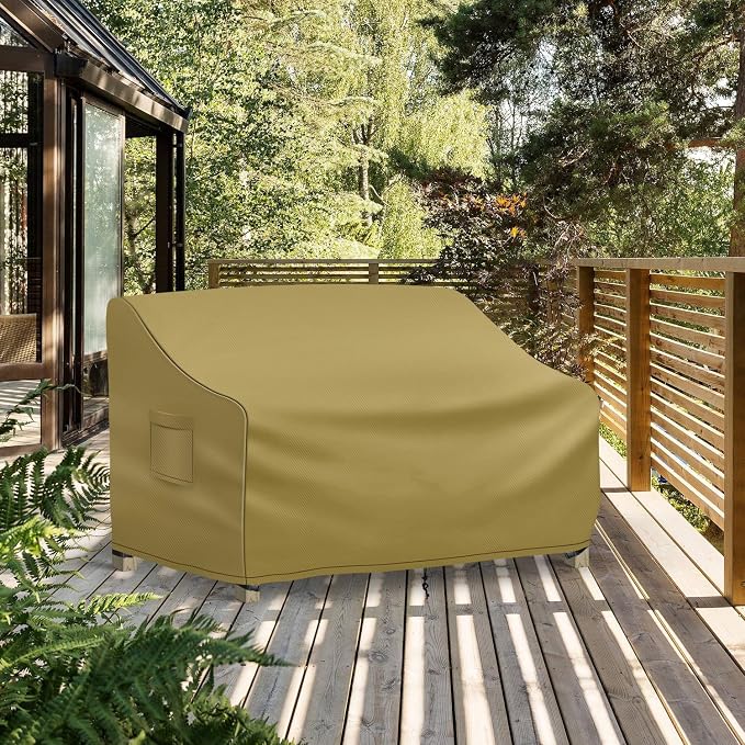 Richwon Patio Loveseat Cover Waterproof, 2-Seater Outdoor loveseat Cover, Patio Furniture Covers with Air Vent and Handles, 60W x 34D x 30H Inches, Khaki - Image 8
