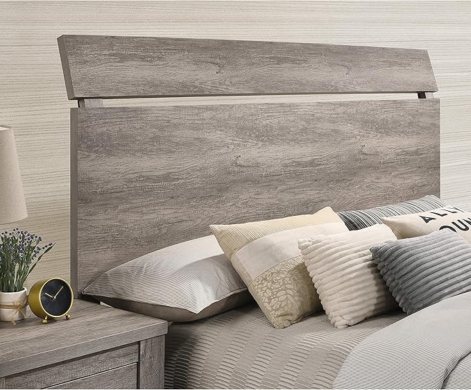 Floren Contemporary Weathered Gray Wood Bedroom Set, Queen Panel Bed, Dresser, Mirror, Nightstand
