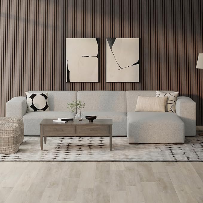 SIMPLIHOME Rex Right Chaise Sofa Module in 100% Recycled Polyester Tightly Woven Performance Fabric, Pale Grey, 44-inches W x 69.5-inches D, Handcrafted Modern-Style Right-Arm Chaise Lounge Chair