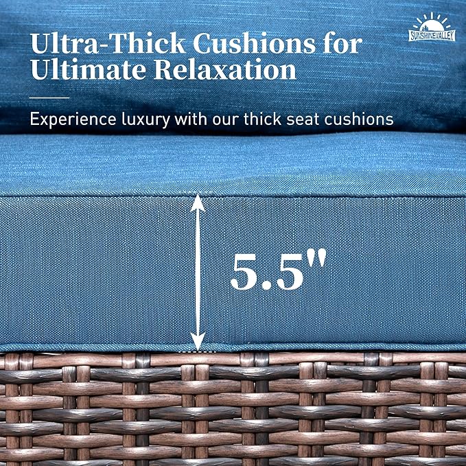 Patio Wicker Swivel Chairs Set of 2, Outdoor High Back Chairs with 5.5" Waterproof Cushions, Outdoor Furniture Set for Deck Porch and Yard, Blue
