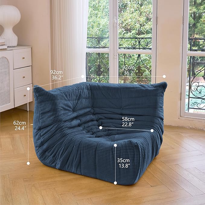 N&V Fireside Corner Chair, Mid Century Armless Floor Sofa, Soft Premium Corduroy Floor Lounge Chair, Foam Sofa Accent Chair for Living Room Bedroom and Office (Prussian Blue)