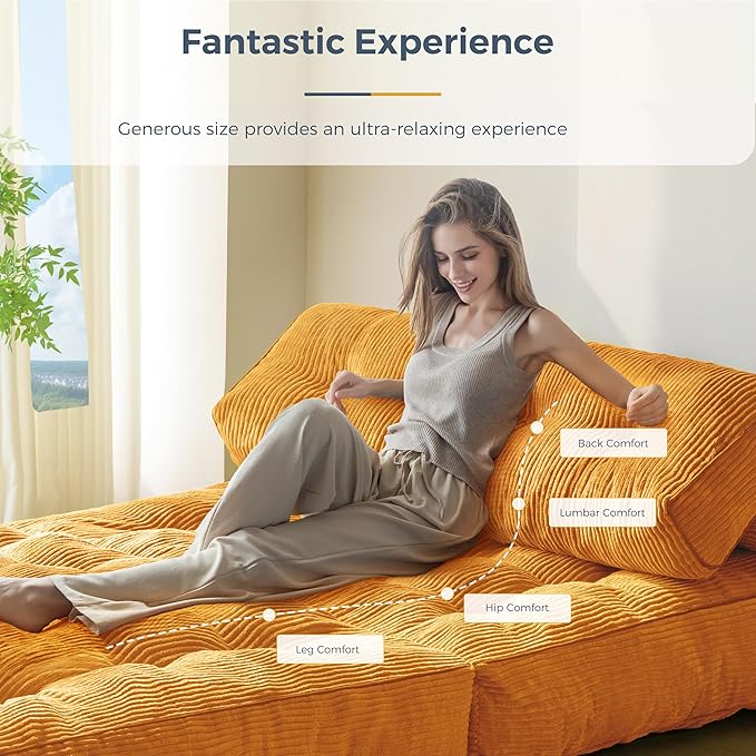 MAXYOYO Folding Sofa Bed, Convertible Sleeper Chair with Pillow Foldable Mattress with Back Support, Portable Fold Out Chair Bed Comfy Floor Sofa Lounge for Living Room Bedroom, Orange Double
