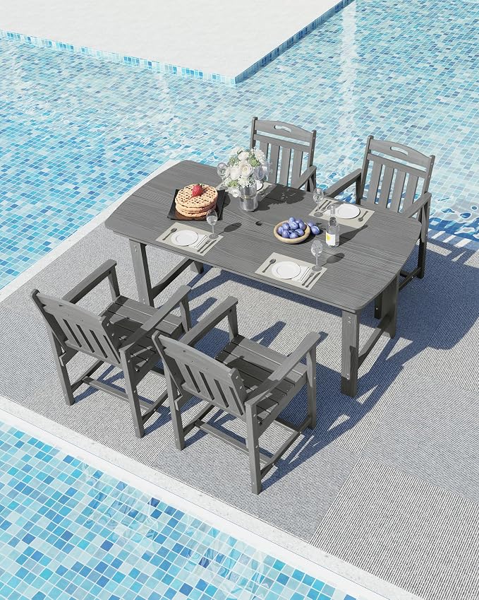Ciokea HDPE Outdoor Dining Set, 5-Piece Patio Table and Chairs Set with Umbrella Hole, All-Weather Patio Dining Sets for 4, Durable Patio Furniture for Backyard, Garden, Lawn & Poolside, Grey - Image 9