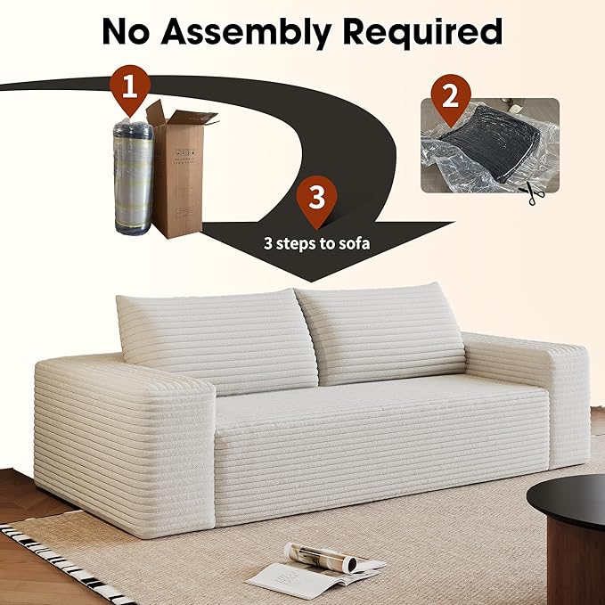 63" Cloud Loveseat Boneless Sofa Couch in a Box, No Assembly Required 2 Seater Foam Compression Couches, Modern Living Room Floor Sofa Couch Corduroy Small Love Seat