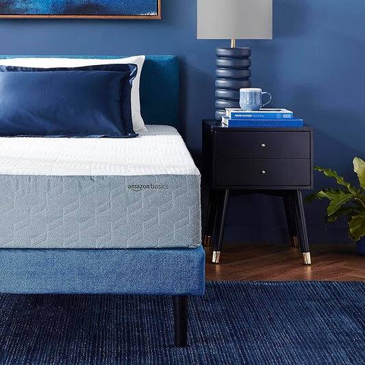 Amazon Basics Memory Foam Mattress, Medium-Firm, Cooling Gel, Breathable Support, Twin Size, CertiPUR-US Certified Foam, 75 x 39 x 10 inches, White/Gray