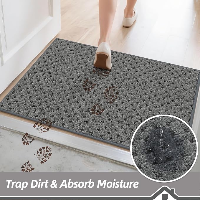 BEQHAUSE Dirt Trapper Door Mat Non-Slip Entryway Rugs Stain Resistant Absorbent Dog Doormats Woven-Look Washable Welcome Floor Doormat for Front Back Door, Dirty Wet Shoes & Paws, 20" x 32", Grey - Image 3