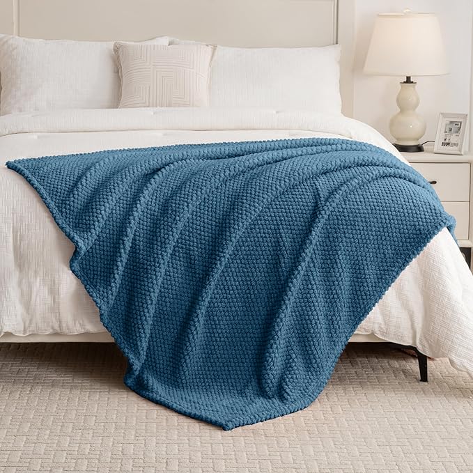 Blue Soft Fleece 300GSM XL Throw Blanket for Couch Cozy Flannel Room Decorative Blankets, Lightweight Plush Blanket for Bed Sofa, 50x70