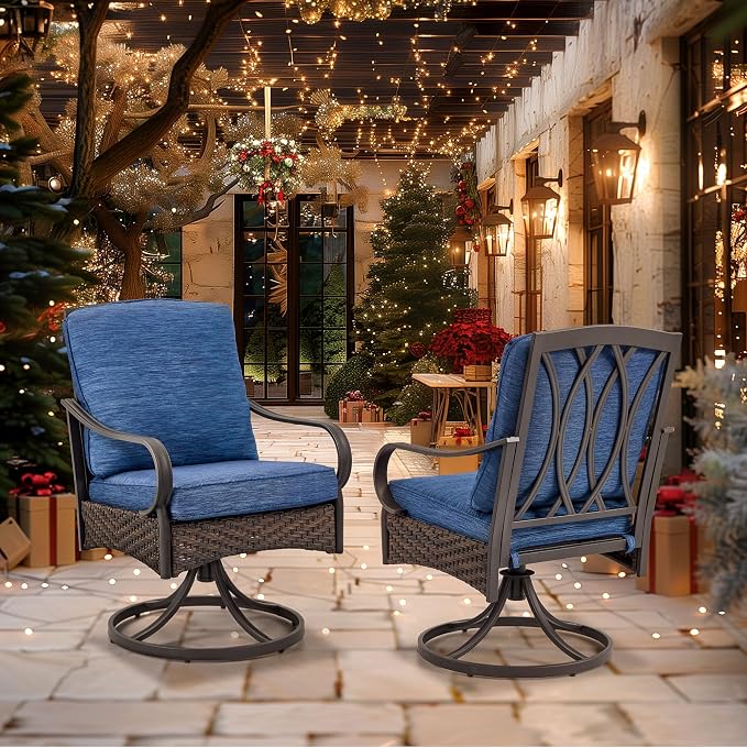 EROMMY Patio Swivel Chairs Set of 6, Outdoor Swivel Chairs with Cushion, Patio Dining Chairs for Garden, Patio, Backyard and Balcony, Blue - Image 2