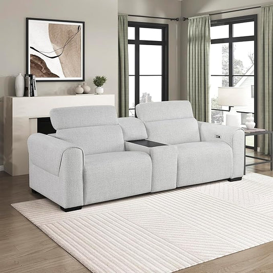 Lexicon Power Reclining Sectional Couches for Living Room-Modular Sectional Sofa, Wall Hugger, 2 Recliner Seats, Console Cup Holders, Power Headrests, Charging Ports, 2 Seater Couch, Chenille Cloud