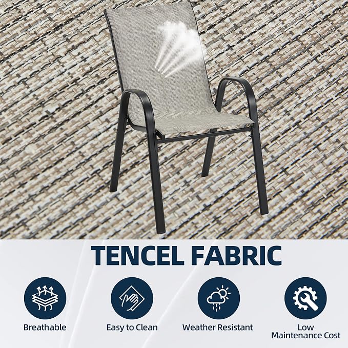 HOMREST Patio Chairs Set of 4,Outdoor Dining Chairs with Armrests,Backyard Stackable Chairs with Breathable Fabric & Metal Frame for All Weather, Grey - Image 5