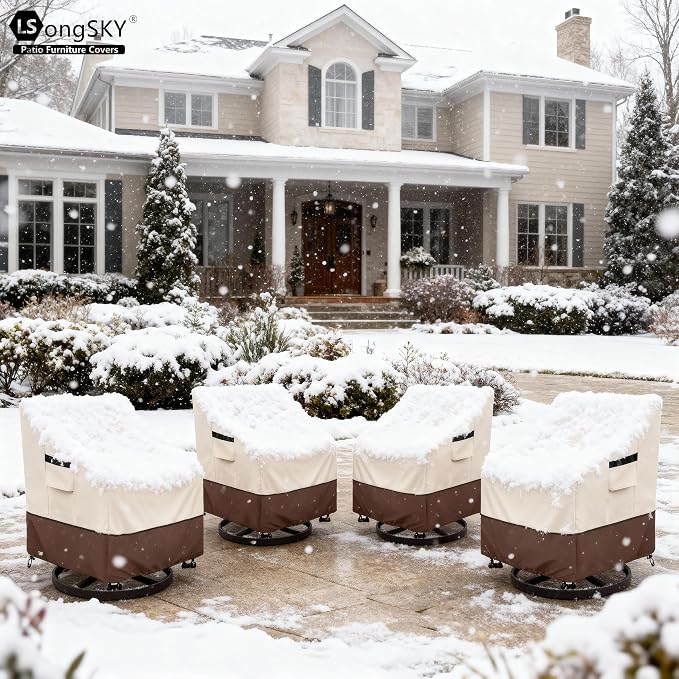 Patio Swivel Chair Cover 4 Pack,Waterproof Heavy Duty Patio Chair Covers,Swivel Chair Cover for Outdoor Furniture Covers Waterproof(33 W x 35 D x 36 H inches),Beige&Brown - Image 7