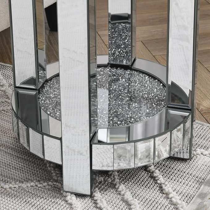 Mirrored Nightstand End Table, 13.8" W Silver Night Stand for Bedroom, Mirrored Bedside Table, Glass Mirror Nightstand (Silver-B) - Image 5