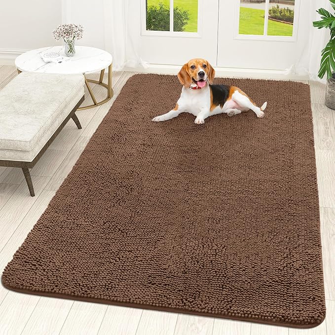 OLANLY Dog Door Mat for Muddy Paws 70x46, Absorbs Moisture and Dirt, Absorbent Non-Slip Washable Doormat, Quick Dry Chenille Mud Mat for Dogs, Entry Indoor Entryway Carpet for Inside Floor, Mocha by OLANLY