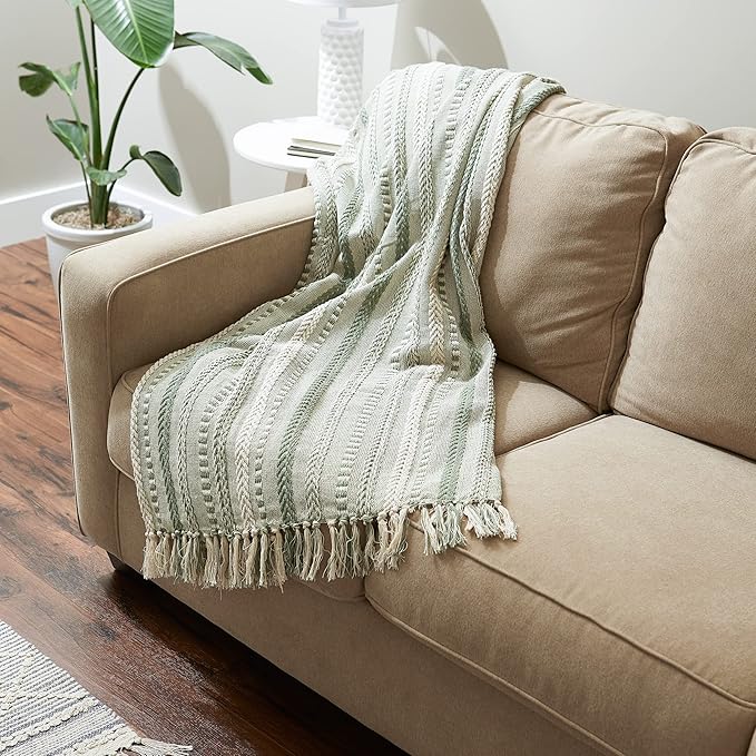 DII Braided Striped Decorative Throw Blanket, 50x60, Artichoke