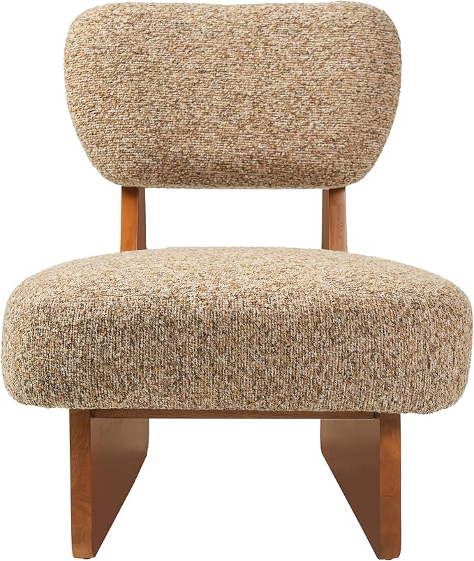 Christopher Knight Home Mores Low Profile Accent Chair Set of 2, Modern Living Room Armless Lounge Chair, Fabric Comfy Reading Chair for Bedroom, Wooden Frame and Thick Padded Seat, Walnut+Multi-Brown