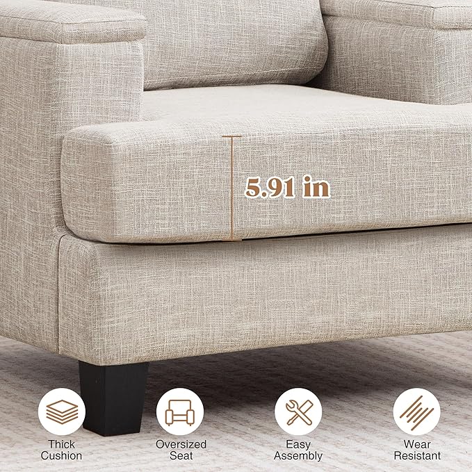 Accent Chairs Set of 2 with Armrest Storage, Modern Upholstered Reading Living Room Chair, Comfy Large Armchairs, Fabric Single Sofa Chair for Bedroom (Beige)