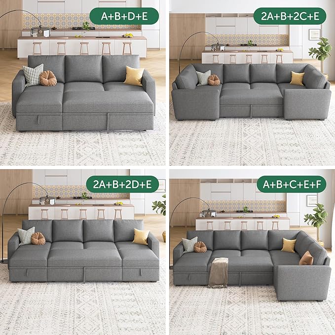 HONBAY Single Seat for Modular Sectional Sleeper Sofa with Pull Out Bed, Customizable Armless Chair for Sectional Couch, Dark Grey