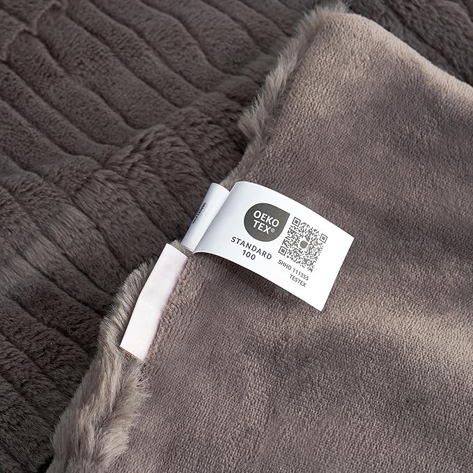 Amélie Home Luxury Striped Faux Fur Throw Blanket for Couch, Soft Cozy Fuzzy Fluffy Soft Plush Blankets Sofa Chair Gift Blankets for Women, 60"x80", Charcoal Gray