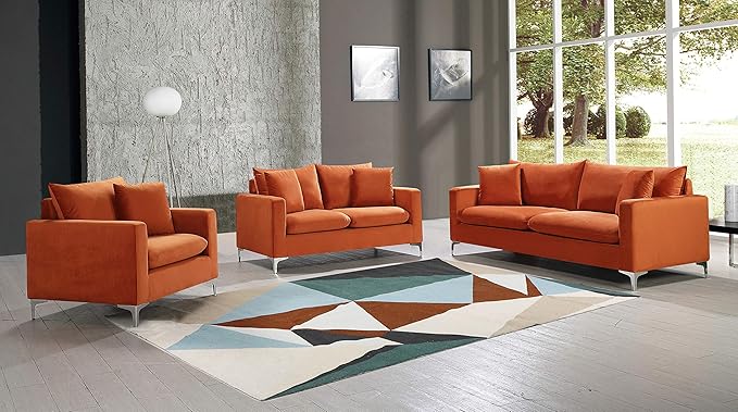 Meridian Furniture 633Cognac-S Naomi Collection Modern | Contemporary Velvet Upholstered Sofa with Deep Channel Tufting and Rich Gold Stainless Steel Legs, Cognac, 81.5" W x 33.5" D x 30" H
