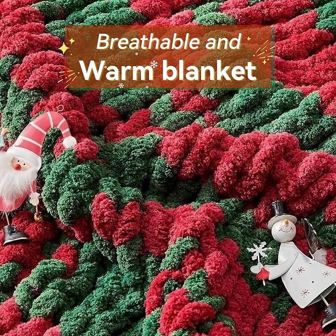 Negwoo Chunky Knit Throw Blanket, 50''*60'' Knitted Throw Chenille Yarn for Bed Couch, Handmade Stripe Crochet Big Thick Blanket, Machine Washable Cute Comfy Blanket for Home Decor