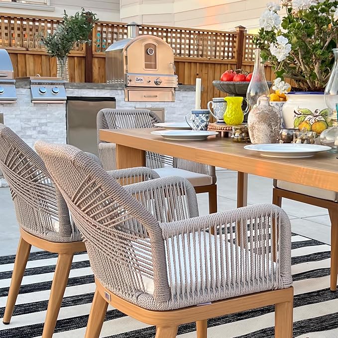 PURPLE LEAF 11 Pieces Patio Dining Set Aluminum Modern Rectangular Table and Rattan Arm Chairs with Cushions for Kitchen Porch Garden Outdoor Furniture Sets, Teak - Image 3