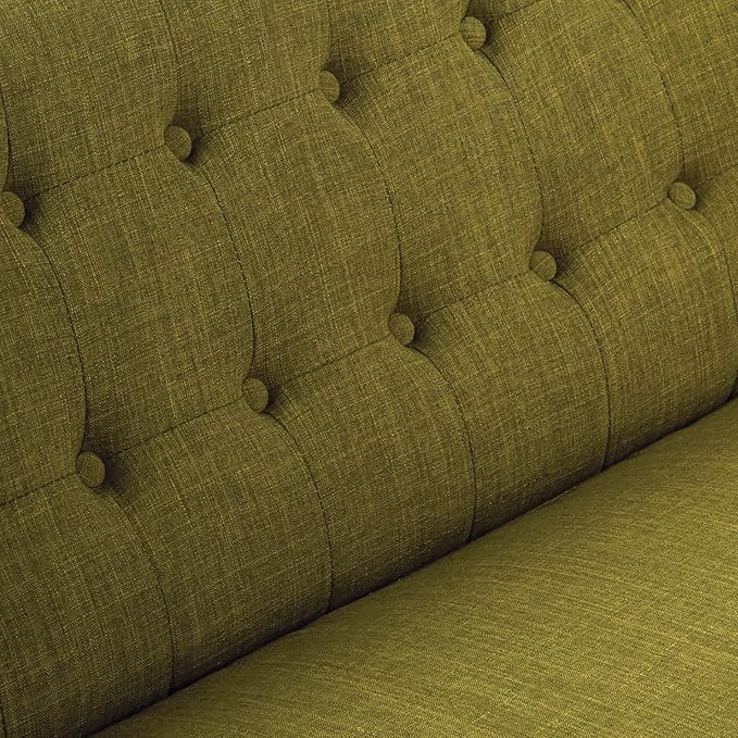 AVENUESIX OSP Home Furnishings Mill Lane Mid-Century Modern Loveseat with Button Tufted Design and Spring Cushion Support, Green Fabric