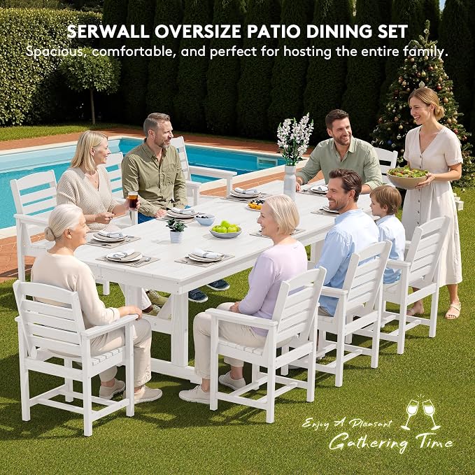 SERWALL Outdoor Large HDPE Dining Table, 84" Rectangular Dining Table for 6-8 Person, All Weather HDPE Outdoor Furniture for Backyard, Garden, White - Image 6