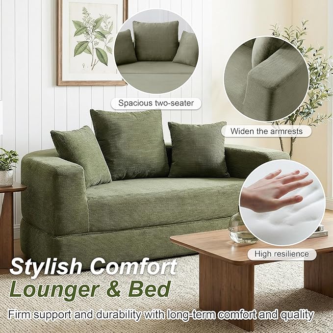 Casaphoria Convertible Folding Sofa Bed - 67 Inch Fold Out Guest Bed with Pillows for Small Spaces,Apartment Living Room Futon(Green)