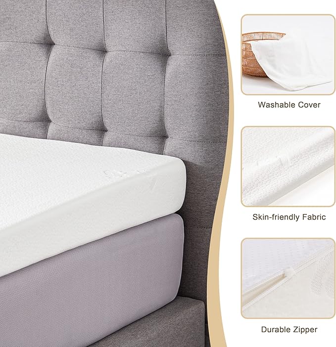 Lazyzizi Wedge Mattress Elevator 5-Inch Inclined Mattress Topper for Acid Reflux, GERD, Neck & Back Pain, Snoring, Under Bed Wedge Mattress with Washable Cover & Non-Slip Bottom for Bedroom, Full