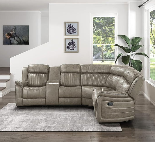 Lexicon Reclining Sectional Couches for Living Room, Modern Sofa, L Shape Sectional Couch with Drop-Down Cup Holders and Storage Arms, Manual Recliner Sectional Sofa, Sandy Brown