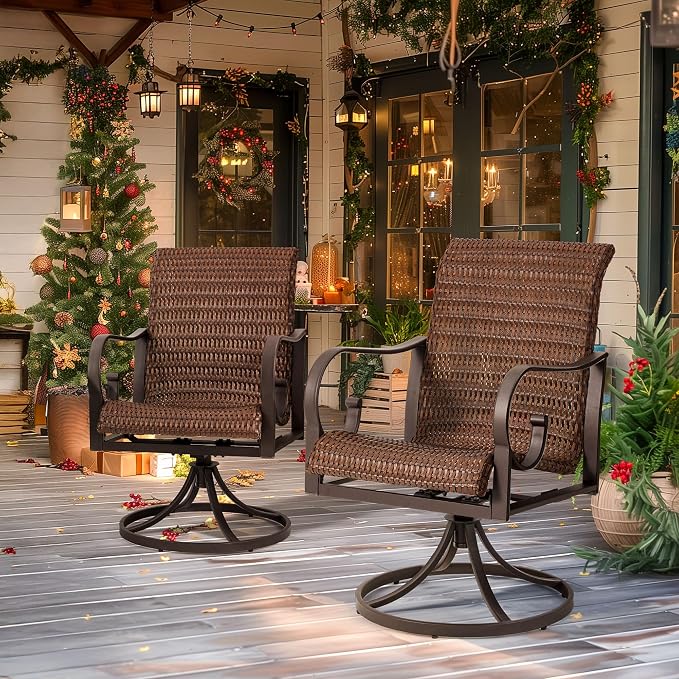 EROMMY Patio Swivel Chairs Set of 6, Heavy Duty Outdoor Dining Chair with 23.5'' High Back, Extra-Large Water-Fall Seat, Rattan Wicker Porch Chair Gentle Rocker for Outside, Dark Brown - Image 2
