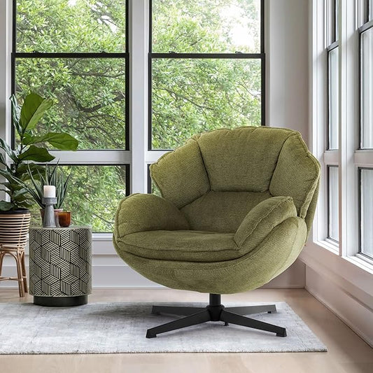 IWMH Swivel Accent Chair for Living Room, Upholstered Armchair with Metal Legs, Lounge Sofa Chair, Comfy Leisure Chairs for Bedroom Reading (Green)