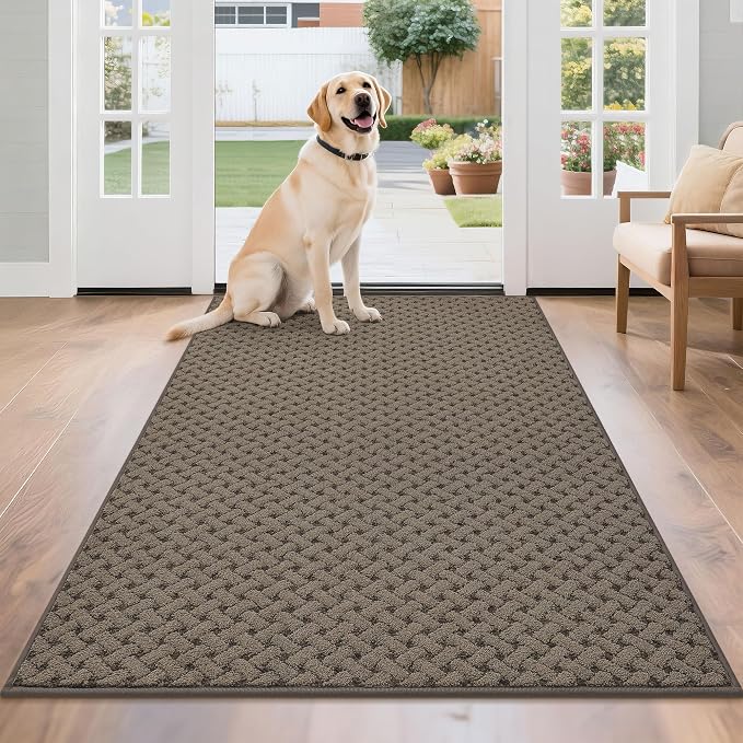 BEQHAUSE Dirt Trapper Door Mat Non-Slip Entryway Rugs Stain Resistant Absorbent Dog Doormats Woven-Look Washable Welcome Floor Doormat for Front Back Door, Dirty Wet Shoes & Paws, 36" x 60", Brown by BEQHAUSE
