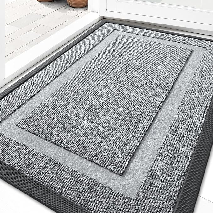 OLANLY Front Door Mat Indoor Outdoor Entrance, Waterproof All-Season, All-Weather Doormat, Sturdy Natural Rubber, Low Profile, Easy Clean Patio Porch Entryway Mat, 33x21, Ash Gray by OLANLY