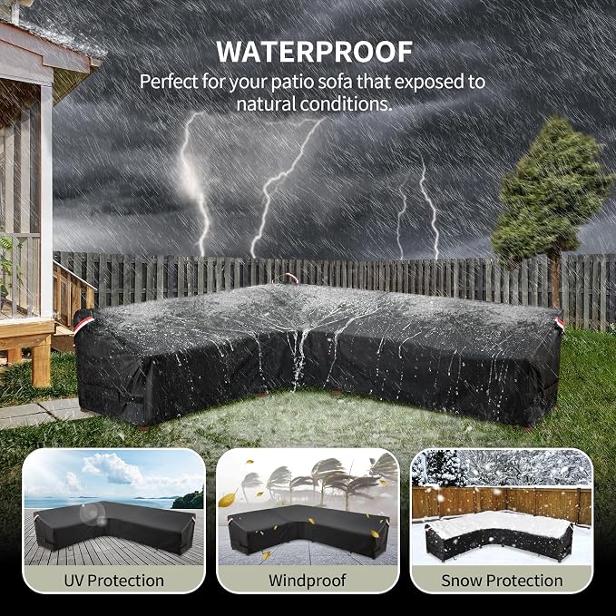 KylinLucky L-Shaped Patio Sectional Sofa Cover 83"x104" Reversible, Heavy Duty Waterproof Left/Right Facing Outdoor Couch Cover, All-Weather Black - Image 9