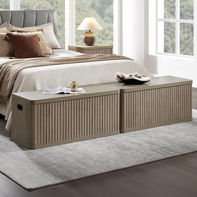 SICOTAS Storage Bench 40.2" Wide Shoe Bench with Lift Top Large Wooden Storage Chest Trunk Modern Blanket Chest with 2 Safety Hinges & Seating for Bedroom Entryway Living Room Hallway - Image 7