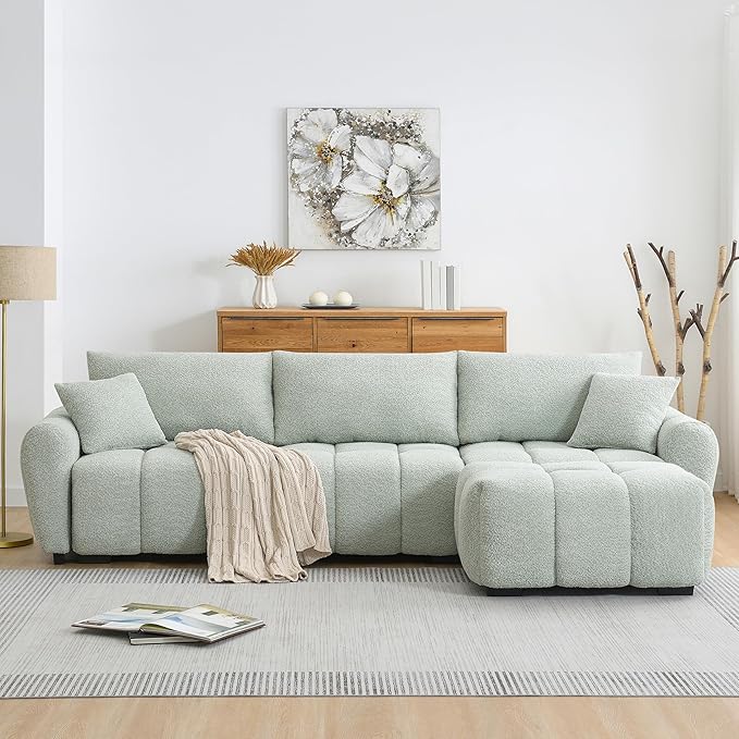 ERYE 110" L-Shaped Sectional Sofa 4 Seat Tufted Sofa Couches with Ottoman, Oversized Tufted Boucle Upholstered Corner Sectional Couch for Living Room Home Apartment